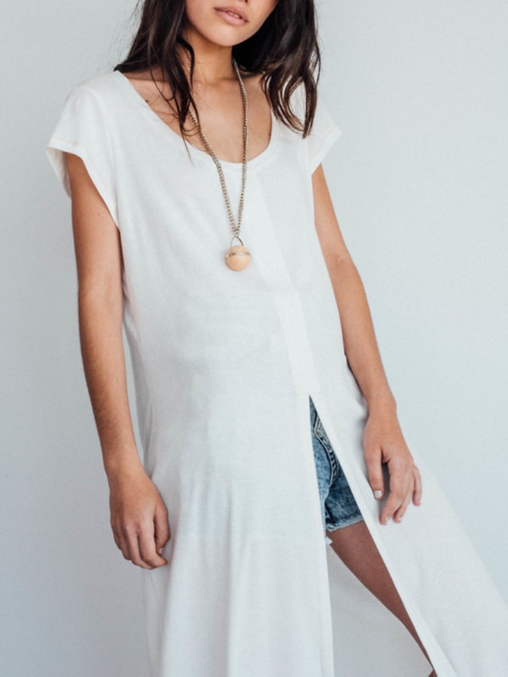 Groceries Apparel Organic Cotton Hemp High Slit Open Front Maxi Tunic White XS